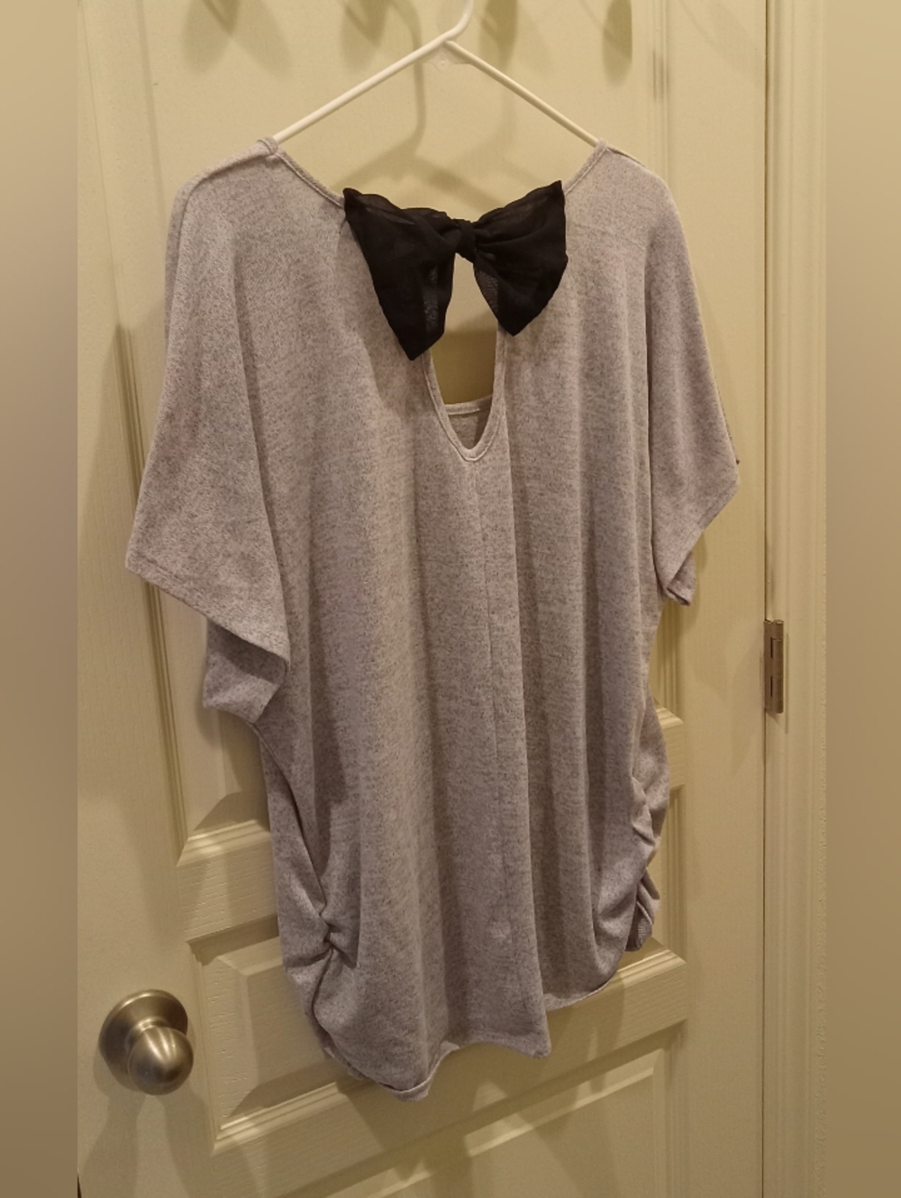 Light Gray Tunic Top with Black Bow Back Detail